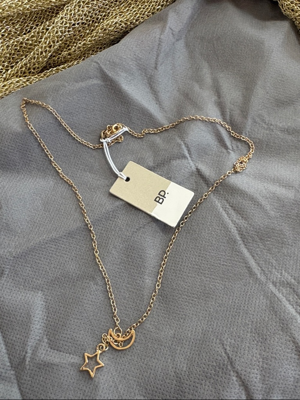 bp Gold Moon and Star Charm Necklace Slide Style Clasp Closure NEW